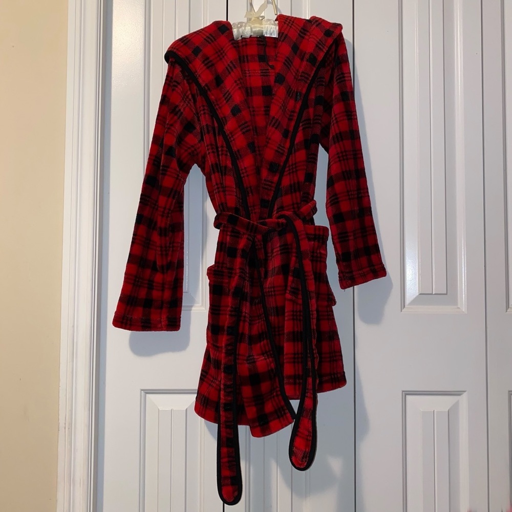 Yawn Red Plaid Fleece Hooded Robe